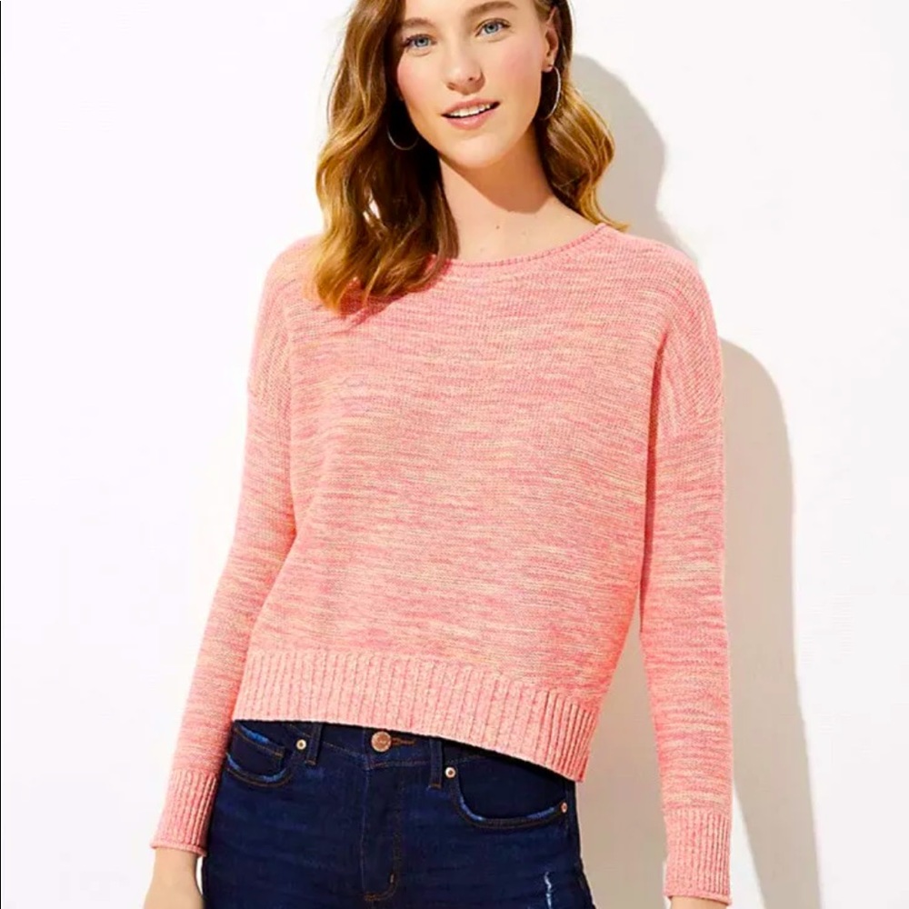 NWT LOFT Size L Marled Elliptical Hem Sweater Pink